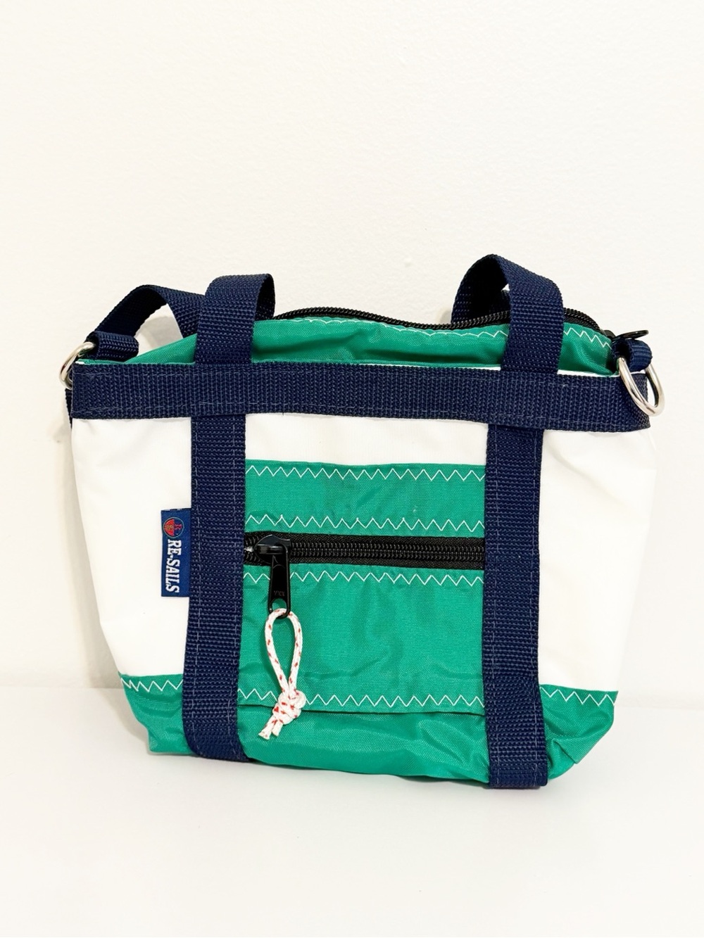 Re-Sails Nautical Sailcloth Mini Tote Crossbody Bag Green White Navy